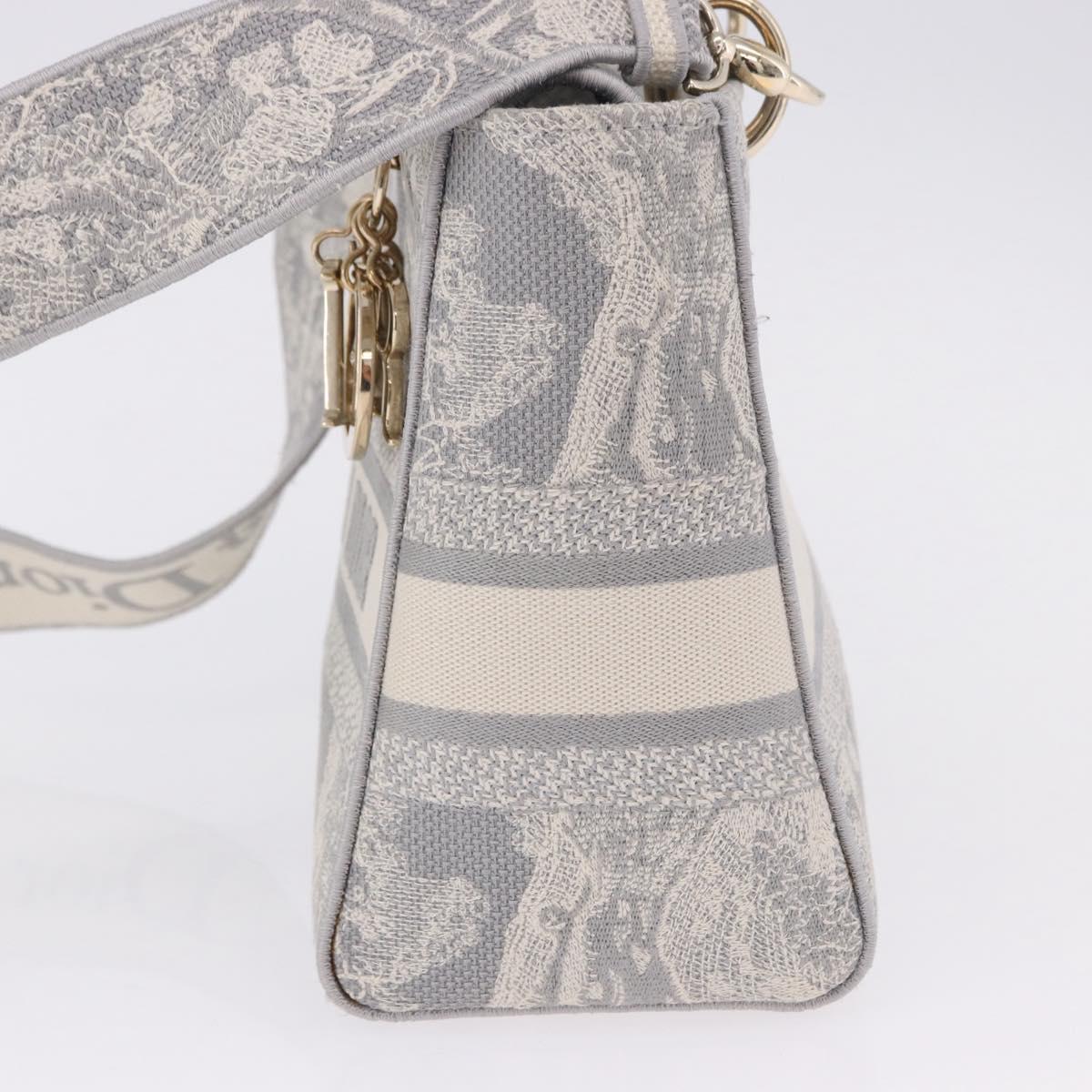 Christian Dior Lady Delight Hand Bag Canvas 2way Gray Gold Auth 199963SAM