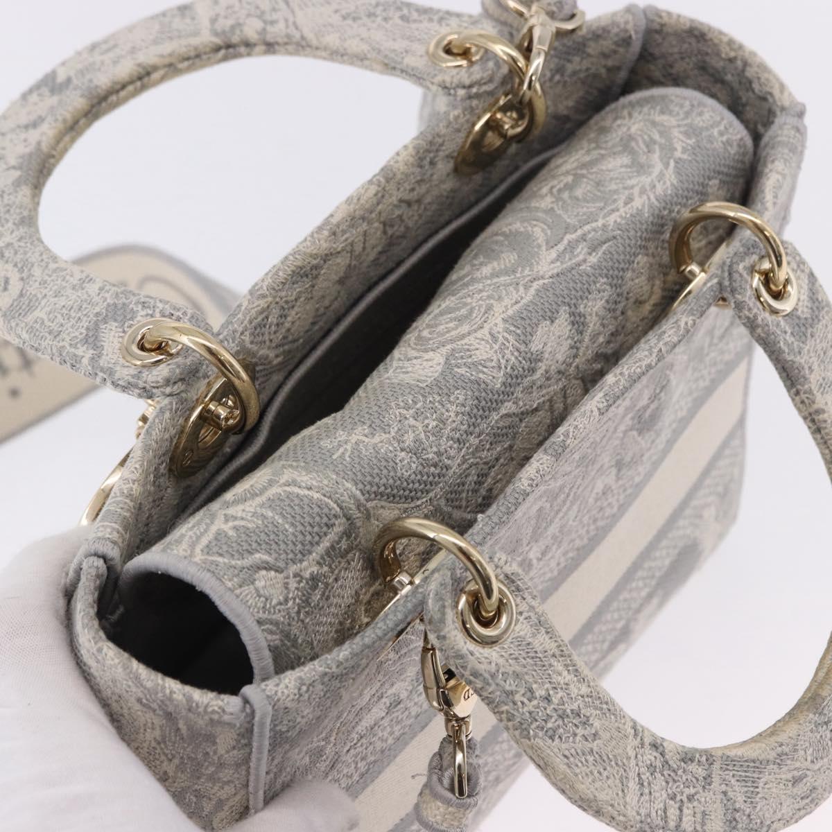 Christian Dior Lady Delight Hand Bag Canvas 2way Gray Gold Auth 199963SAM