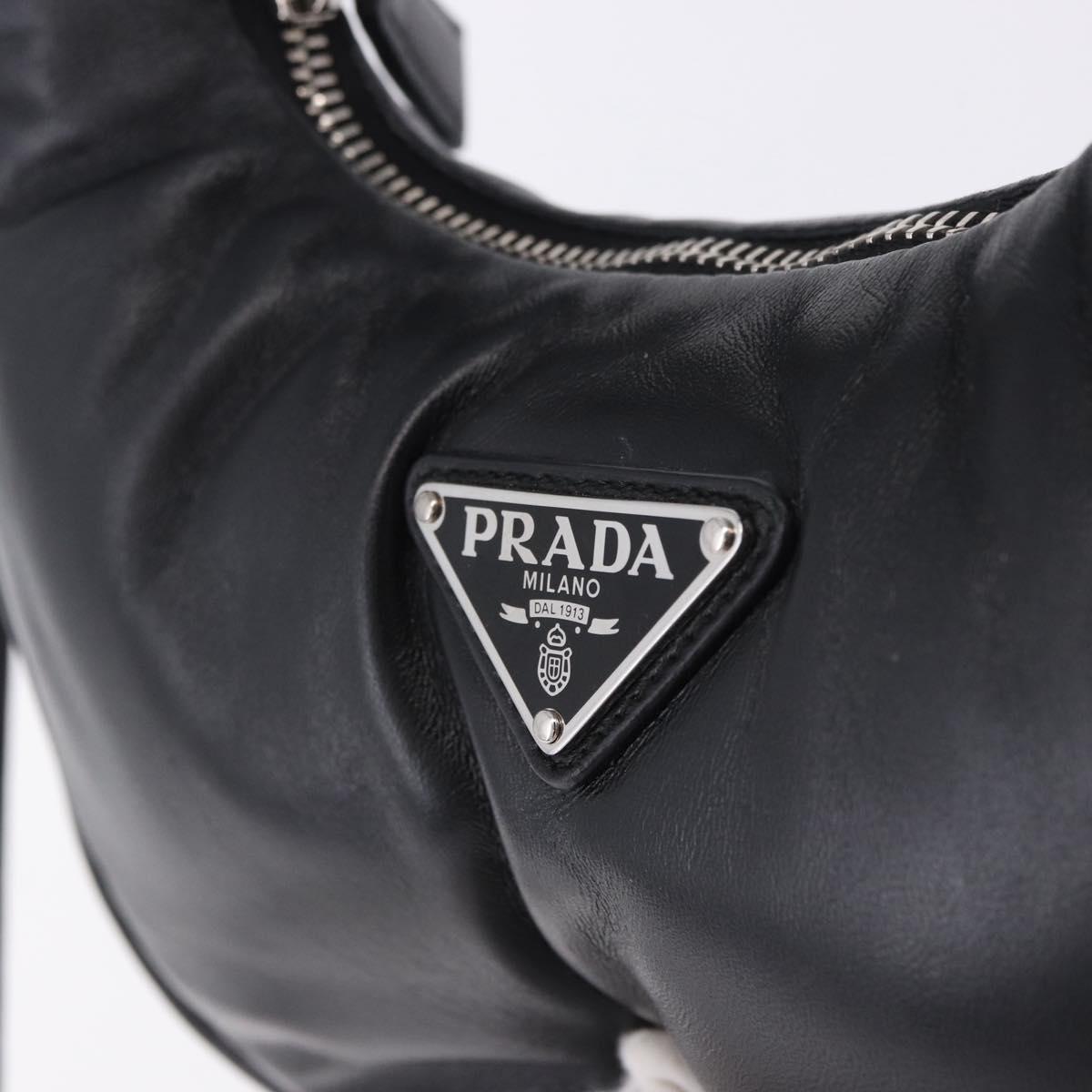 PRADA Hand Bag Soft Padded Nappa leather 2way Black Silver Auth 199964SAM