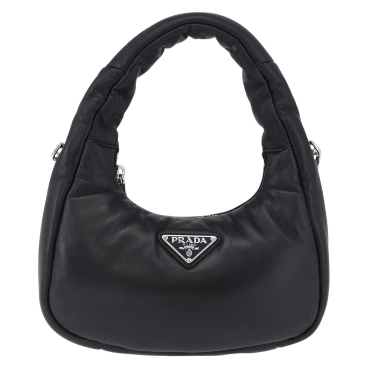 PRADA Hand Bag Soft Padded Nappa leather 2way Black Silver Auth 199964SAM