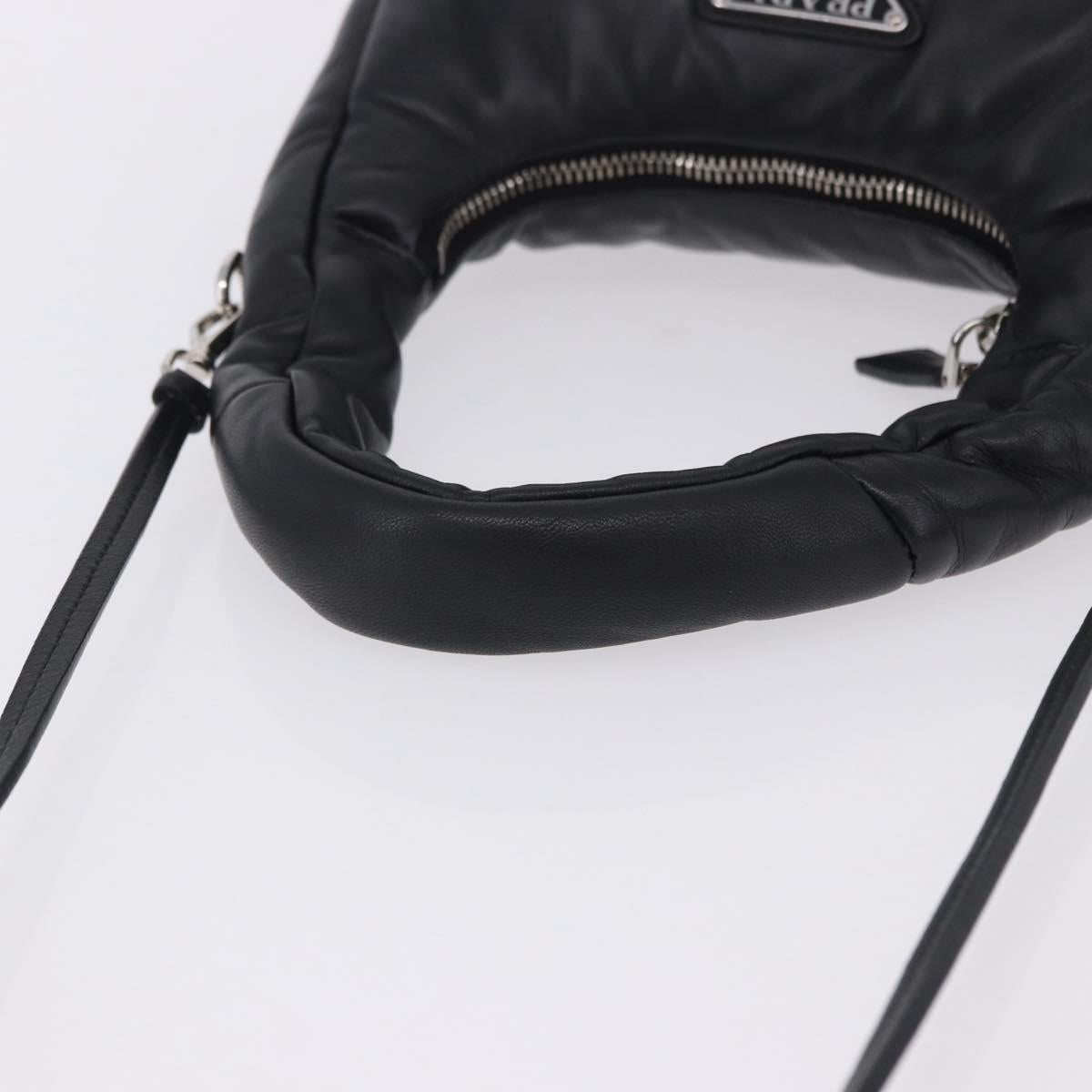 PRADA Hand Bag Soft Padded Nappa leather 2way Black Silver Auth 199964SAM