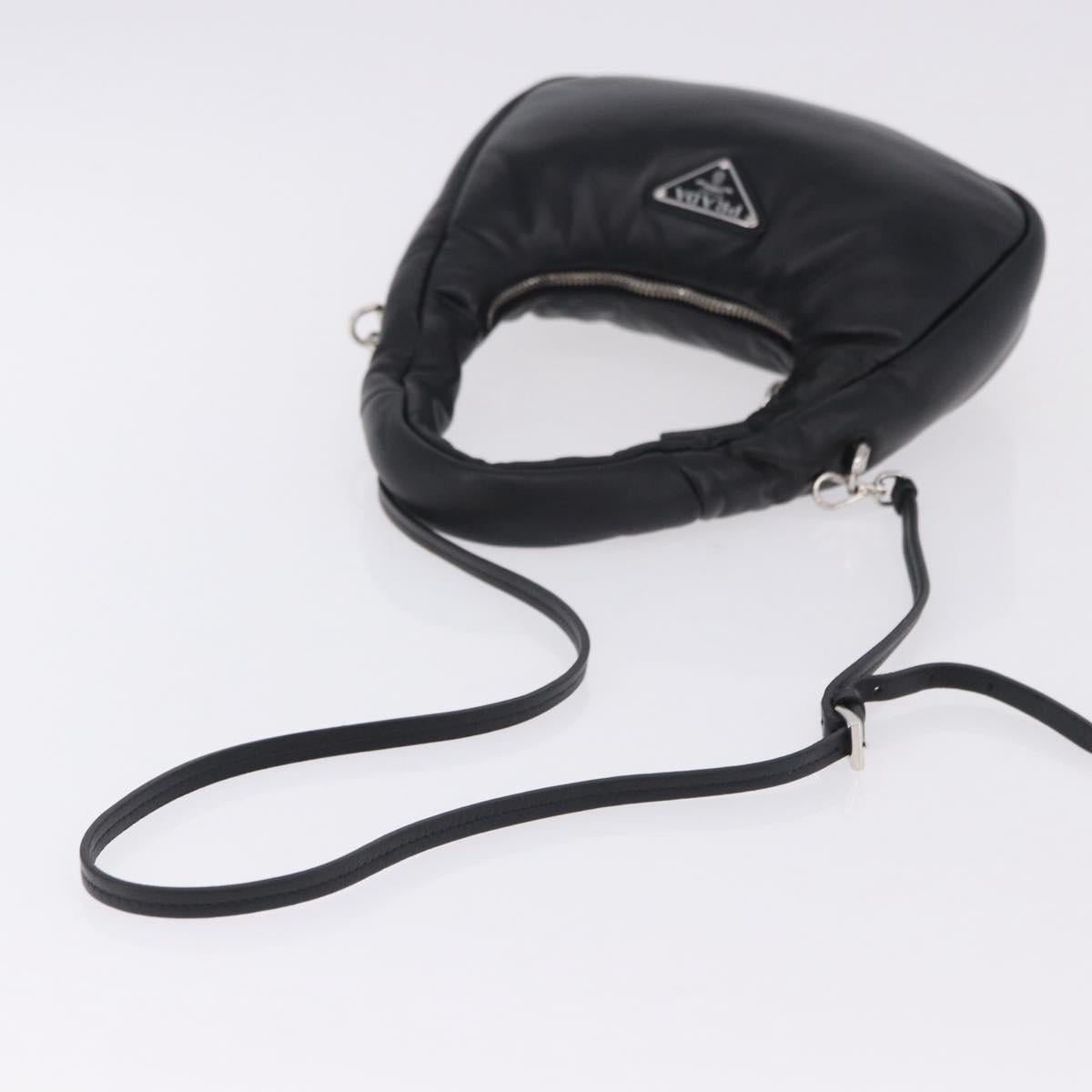PRADA Hand Bag Soft Padded Nappa leather 2way Black Silver Auth 199964SAM