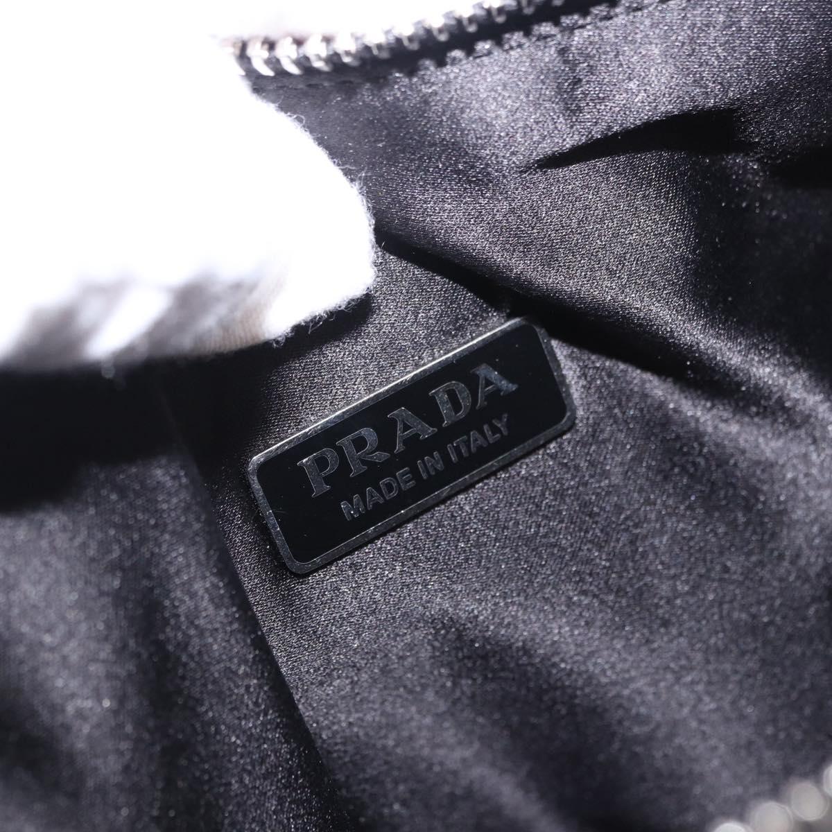 PRADA Rhinestone Hand Bag Canvas Black Silver Auth 199965M