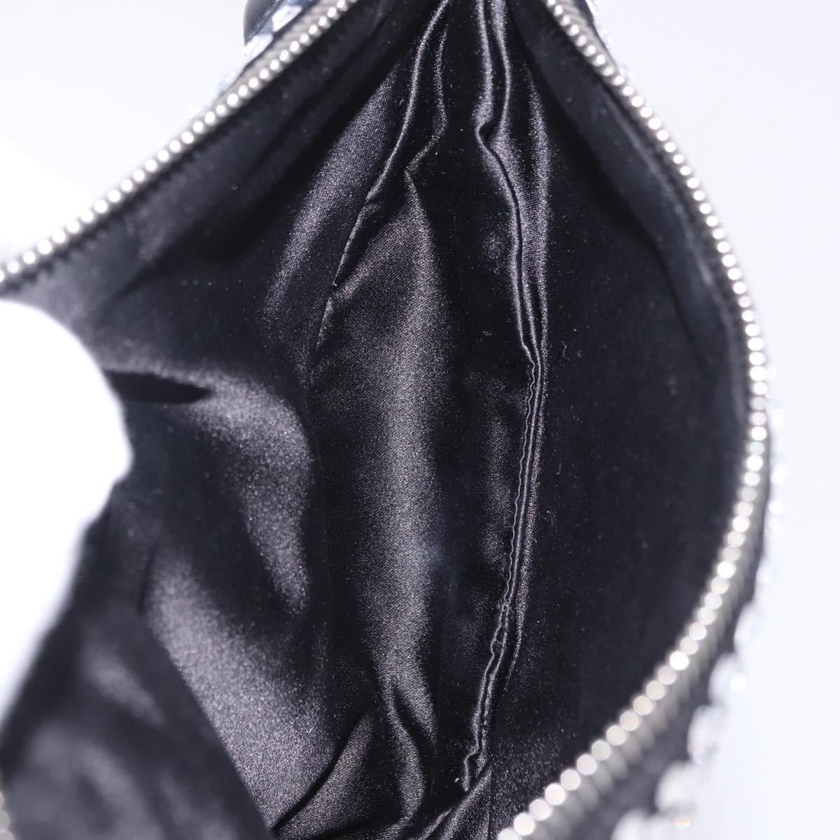 PRADA Rhinestone Hand Bag Canvas Black Silver Auth 199965M