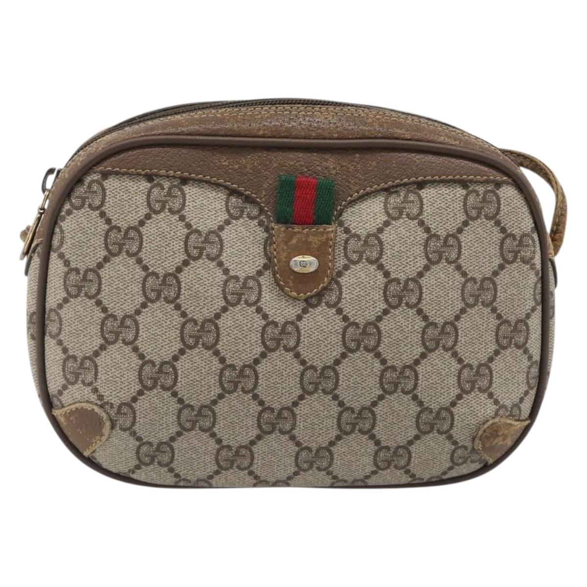 GUCCI GG Supreme Web Sherry Line Bag PVC Beige Gold 89 02 066 Auth 199976