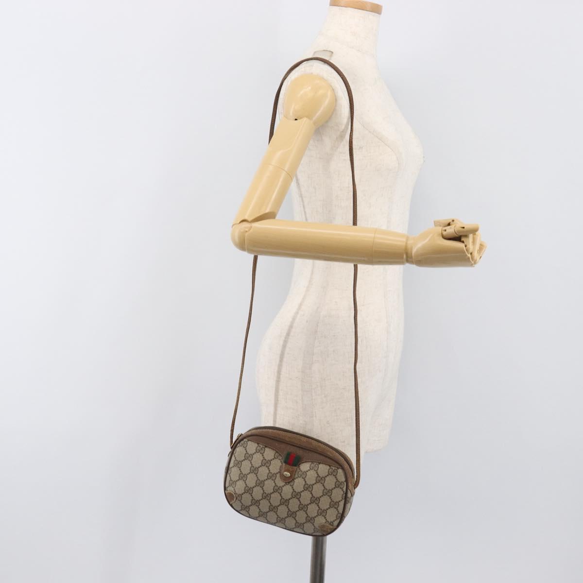 GUCCI GG Supreme Web Sherry Line Bag PVC Beige Gold 89 02 066 Auth 199976