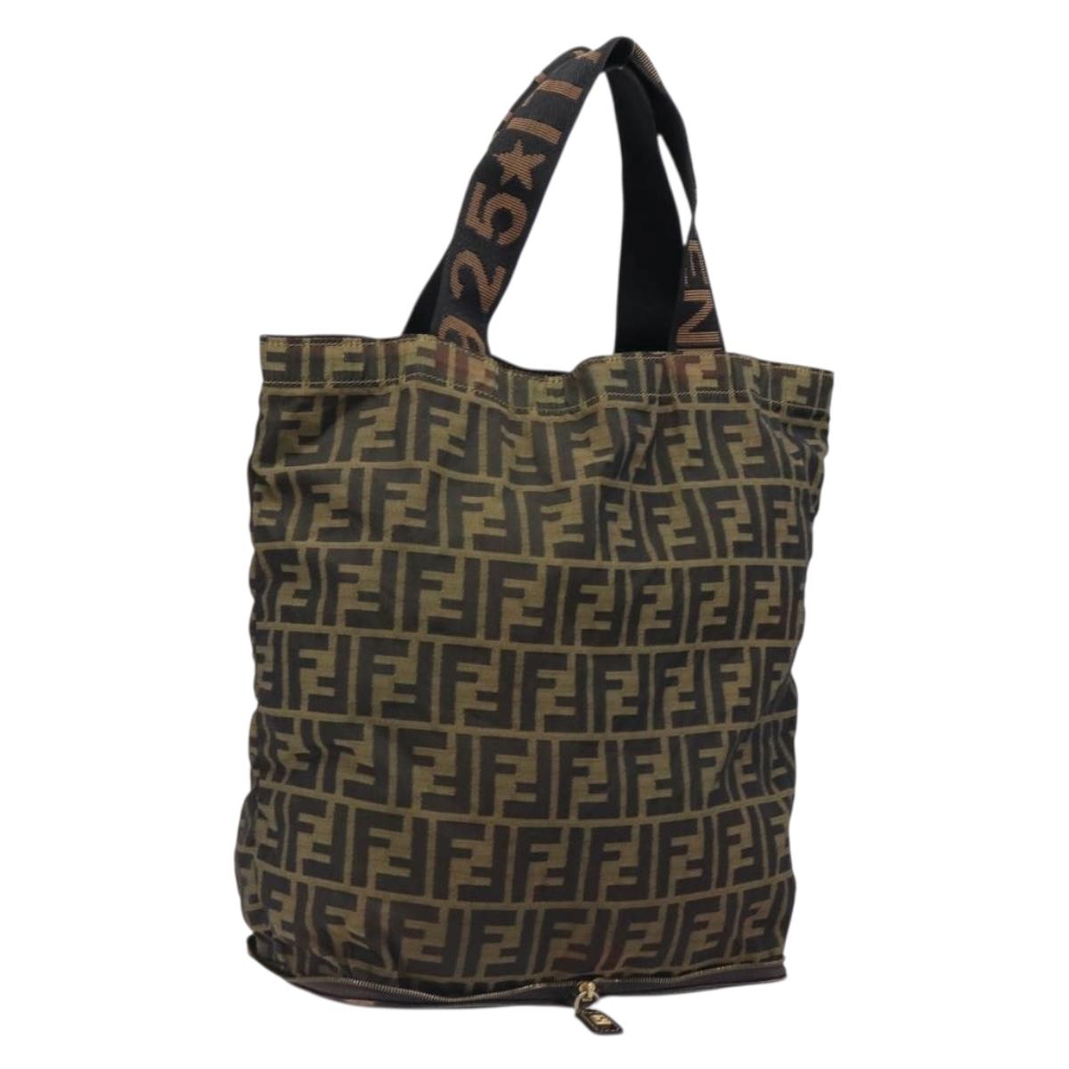 FENDI Zucca Canvas Tote Bag Nylon Brown Black Auth 199977