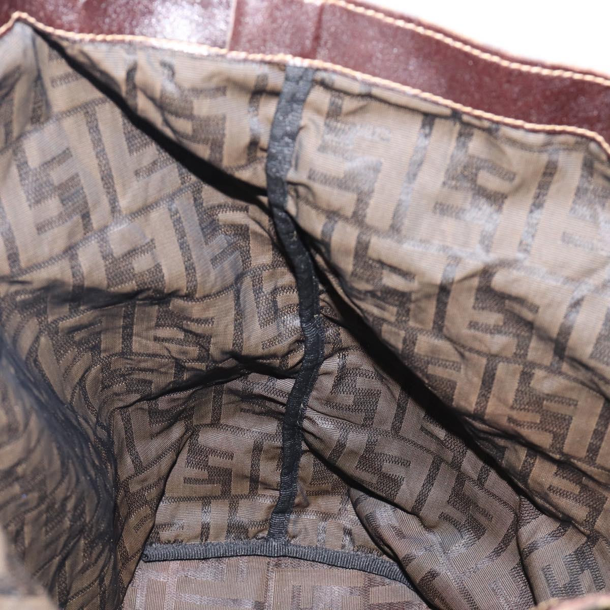 FENDI Zucca Canvas Tote Bag Nylon Brown Black Auth 199977