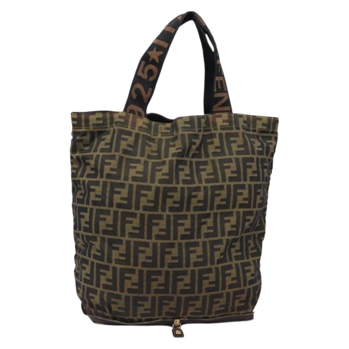 FENDI Zucca Canvas Tote Bag Nylon Brown Black Auth 199977