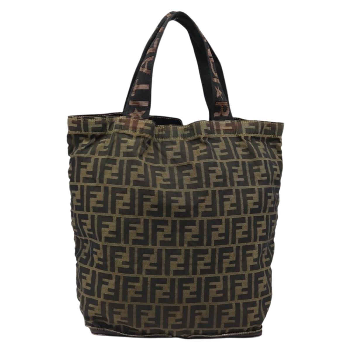 FENDI Zucca Canvas Tote Bag Nylon Brown Black Auth 199977