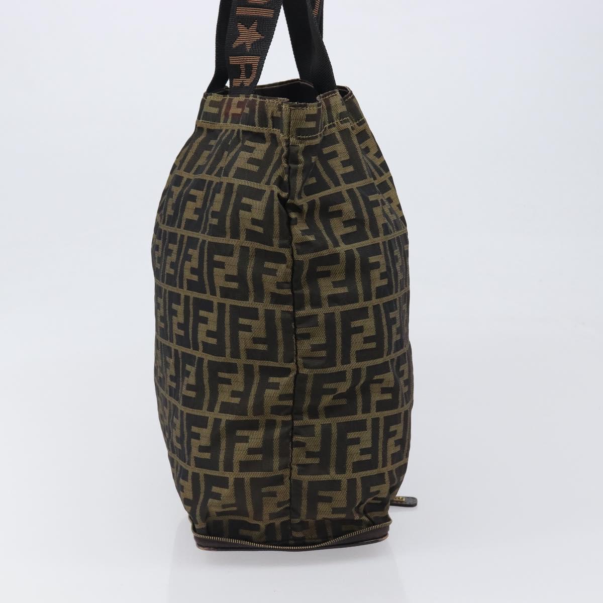 FENDI Zucca Canvas Tote Bag Nylon Brown Black Auth 199977