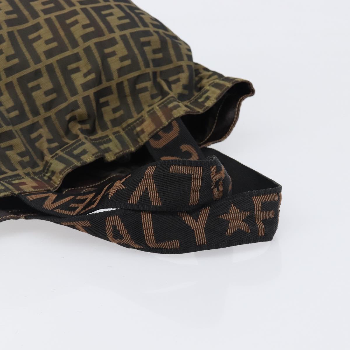 FENDI Zucca Canvas Tote Bag Nylon Brown Black Auth 199977