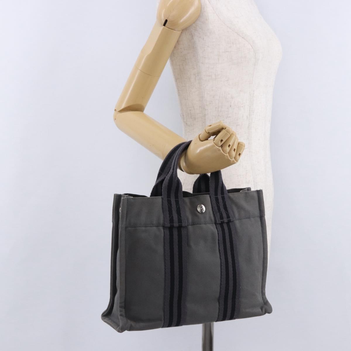 HERMES Fourre Tout PM Hand Bag cotton Gray Silver Auth 199978