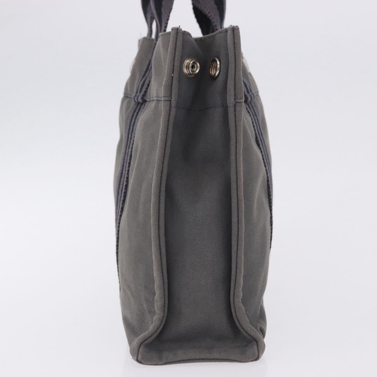 HERMES Fourre Tout PM Hand Bag cotton Gray Silver Auth 199978