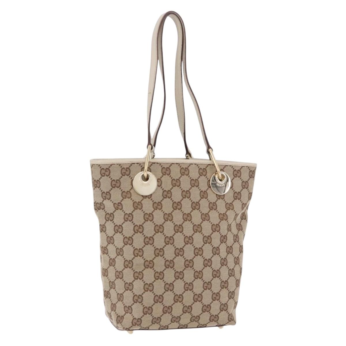 GUCCI GG Canvas Tote Bag Beige Gold 120840 Auth 199985A