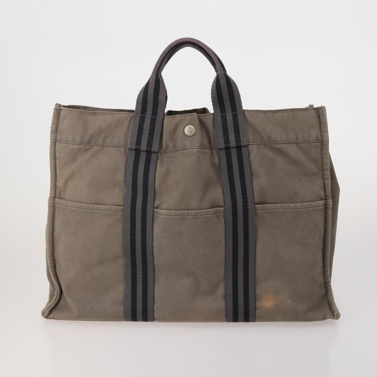 HERMES Fourre Tout MM Hand Bag cotton 4Set Navy Black Auth 199989