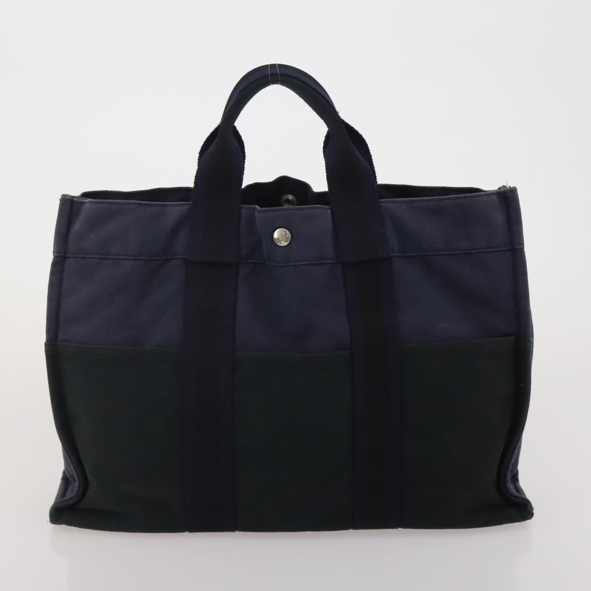 HERMES Fourre Tout MM Hand Bag cotton 4Set Navy Black Auth 199989