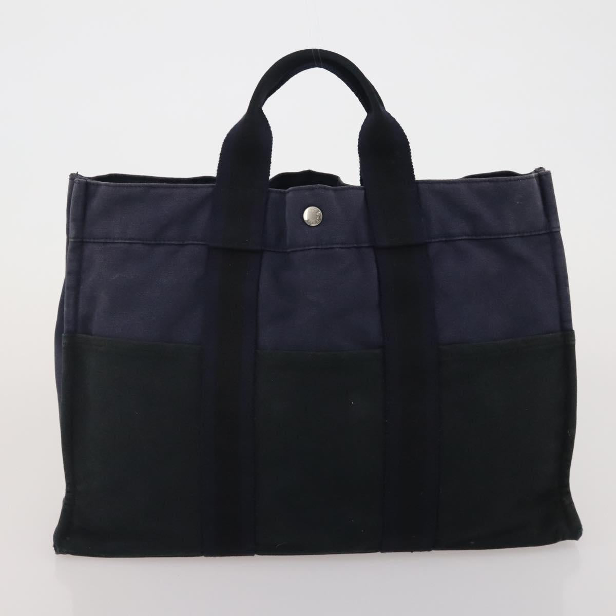HERMES Fourre Tout MM Hand Bag cotton 4Set Navy Black Auth 199989