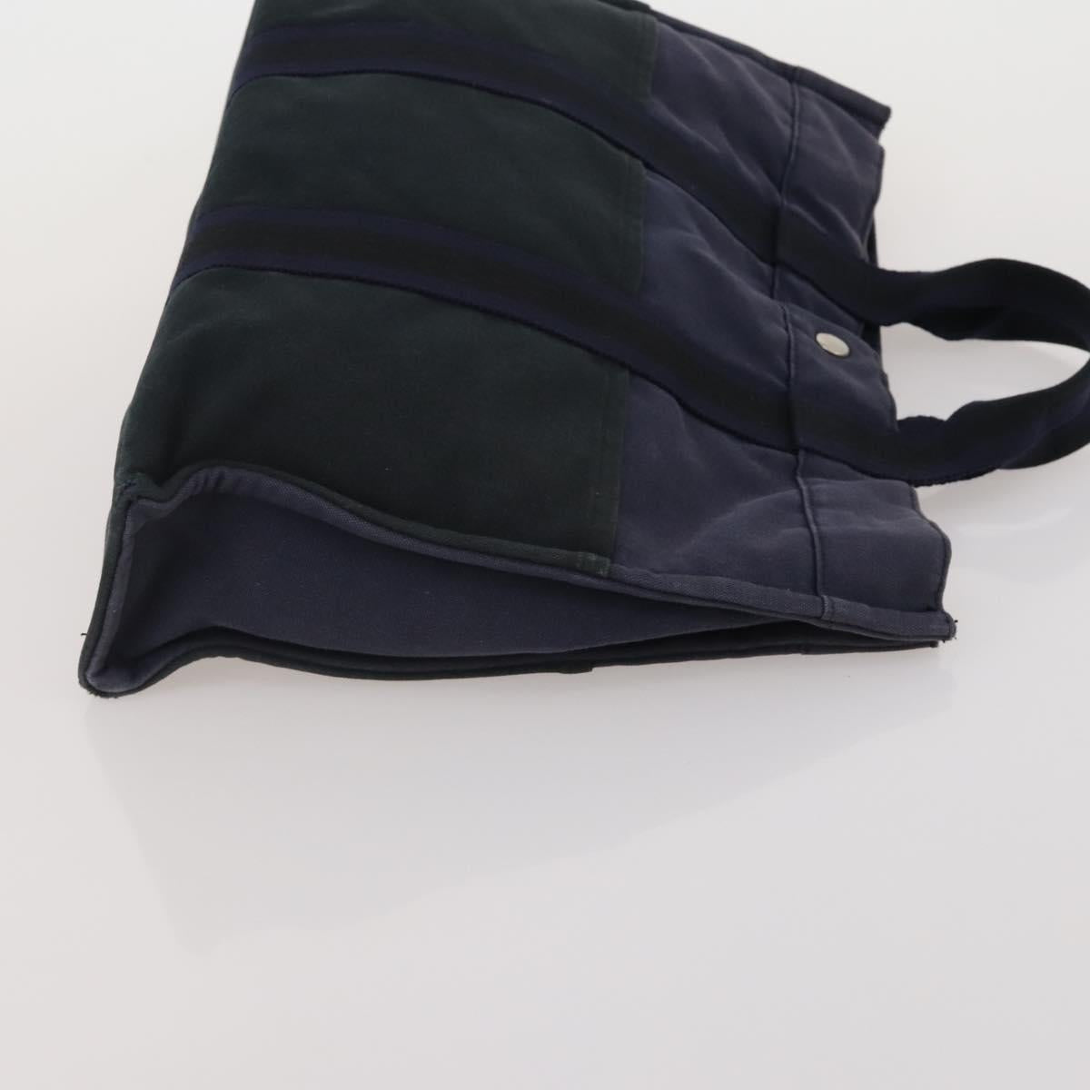 HERMES Fourre Tout MM Hand Bag cotton 4Set Navy Black Auth 199989
