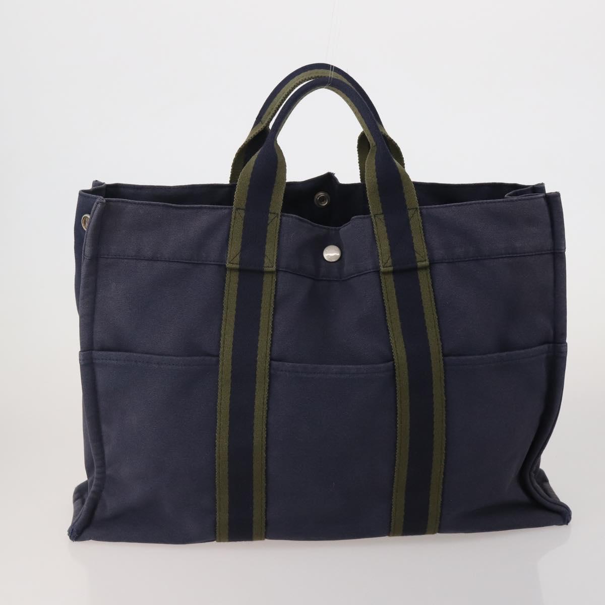 HERMES Fourre Tout MM Hand Bag cotton 4Set Navy Black Auth 199989
