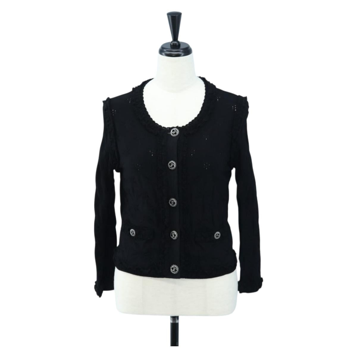 CHANEL cardigan Jacket Viscose Black CC Auth 199994M
