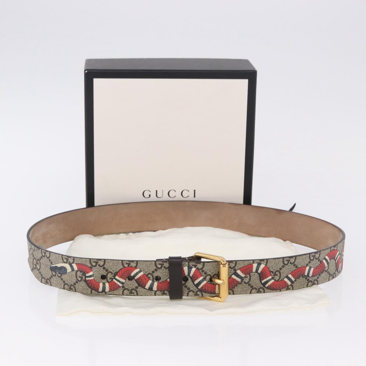 GUCCI GG Supreme King Snake Print Belt PVC 39.4"" Beige Gold 434520 Auth 199995A