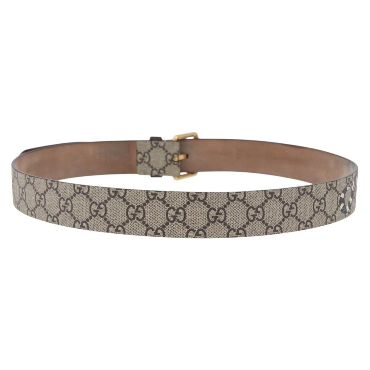 GUCCI GG Supreme King Snake Print Belt PVC 39.4"" Beige Gold 434520 Auth 199995A