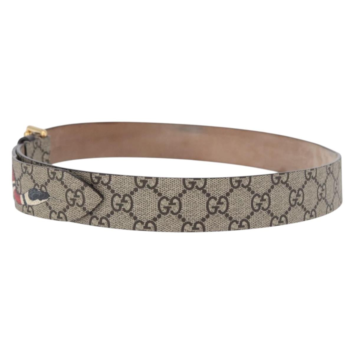 GUCCI GG Supreme King Snake Print Belt PVC 39.4"" Beige Gold 434520 Auth 199995A