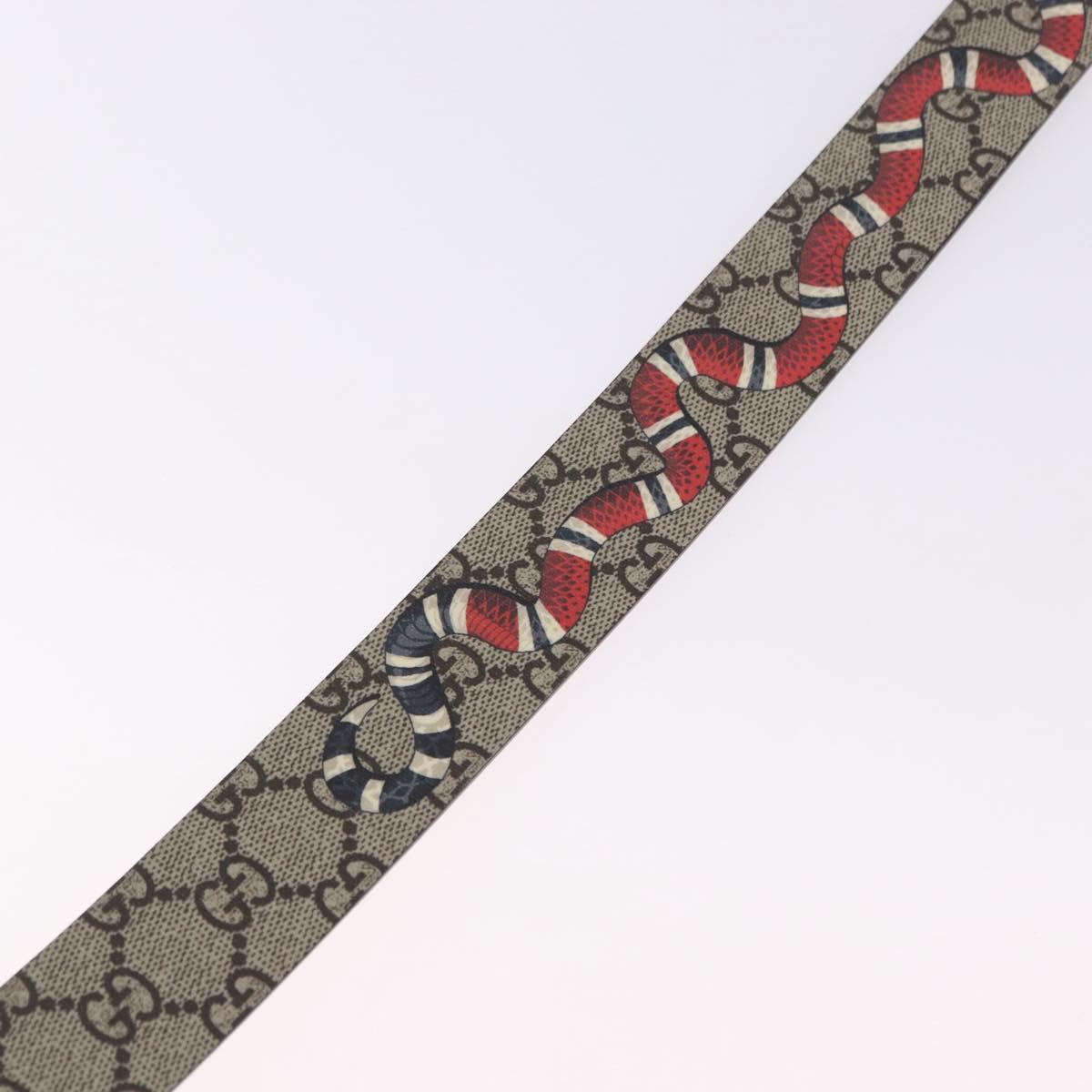 GUCCI GG Supreme King Snake Print Belt PVC 39.4"" Beige Gold 434520 Auth 199995A