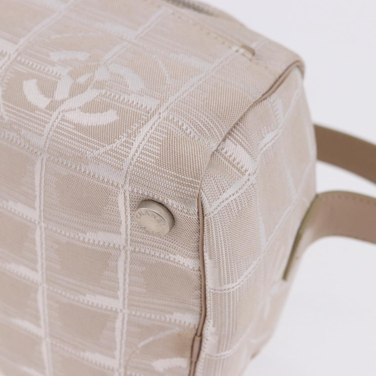 CHANEL New Travel Line Cosmetic Pouch Nylon Beige CC Auth 199997A