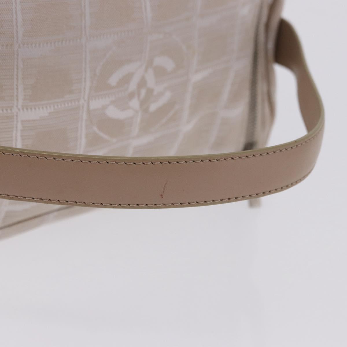 CHANEL New Travel Line Cosmetic Pouch Nylon Beige CC Auth 199997A