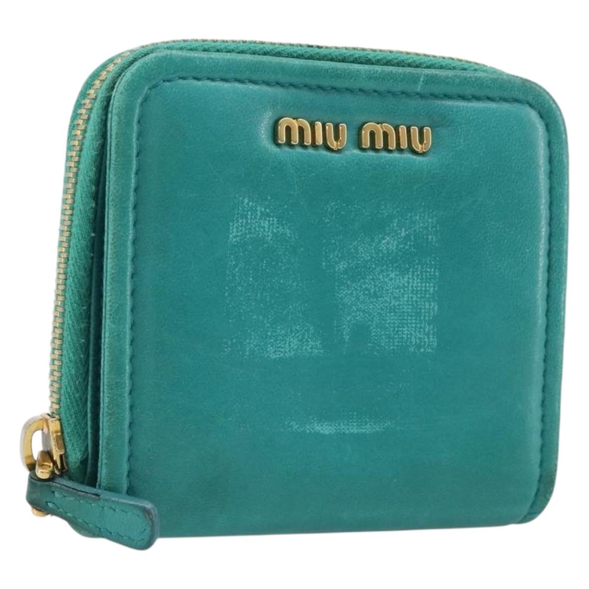 Miu Miu Wallet Leather Turquoise Blue Gold Auth 200003