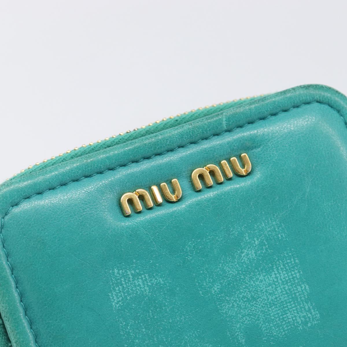 Miu Miu Wallet Leather Turquoise Blue Gold Auth 200003