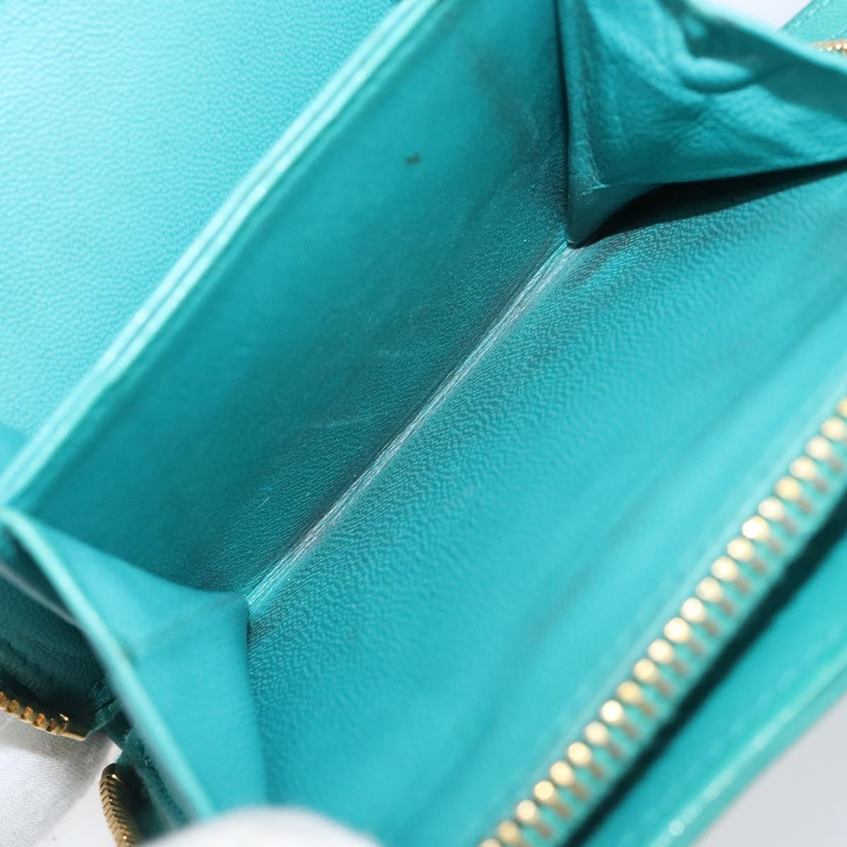 Miu Miu Wallet Leather Turquoise Blue Gold Auth 200003