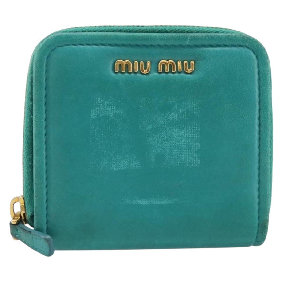 Miu Miu Wallet Leather Turquoise Blue Gold Auth 200003