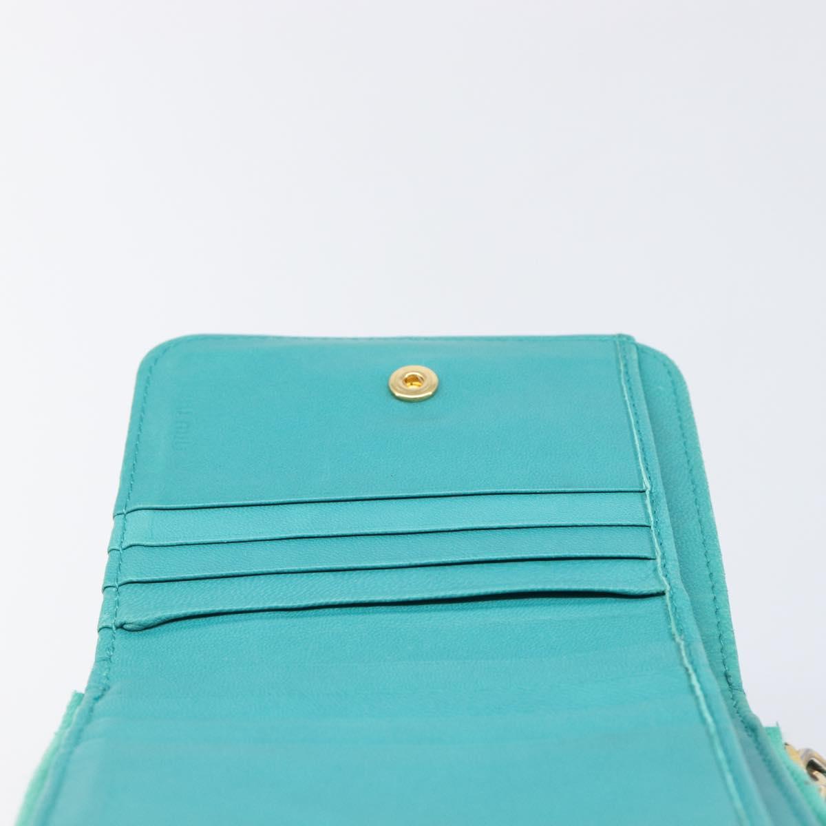 Miu Miu Wallet Leather Turquoise Blue Gold Auth 200003