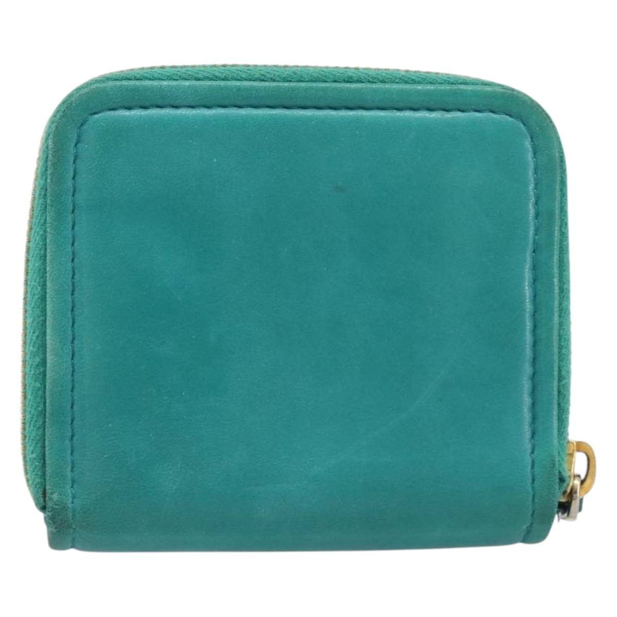 Miu Miu Wallet Leather Turquoise Blue Gold Auth 200003