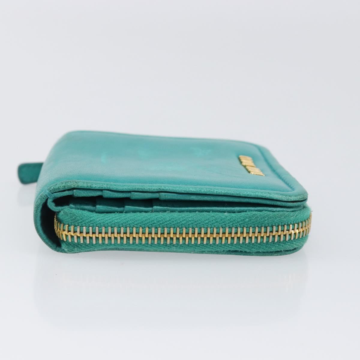 Miu Miu Wallet Leather Turquoise Blue Gold Auth 200003