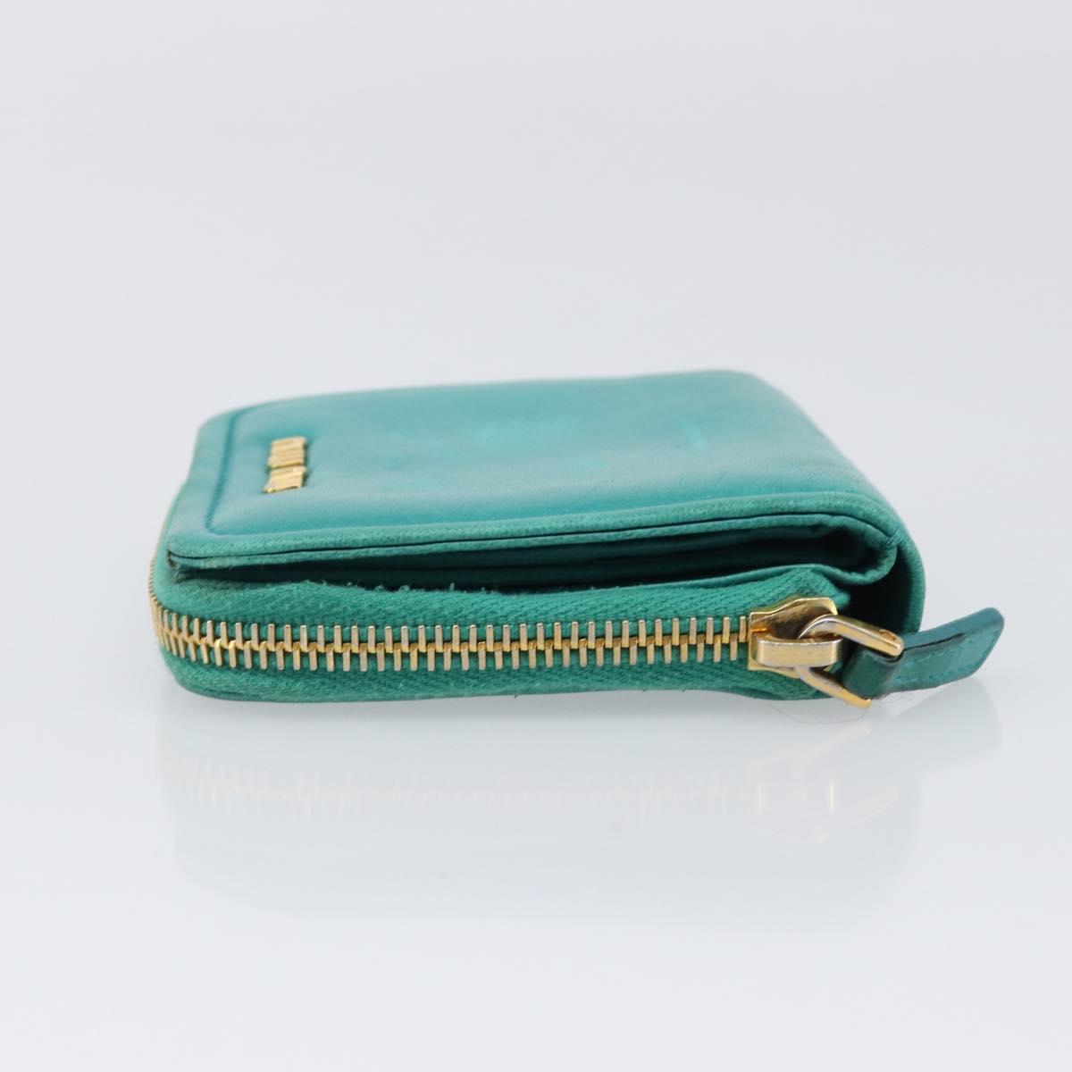 Miu Miu Wallet Leather Turquoise Blue Gold Auth 200003