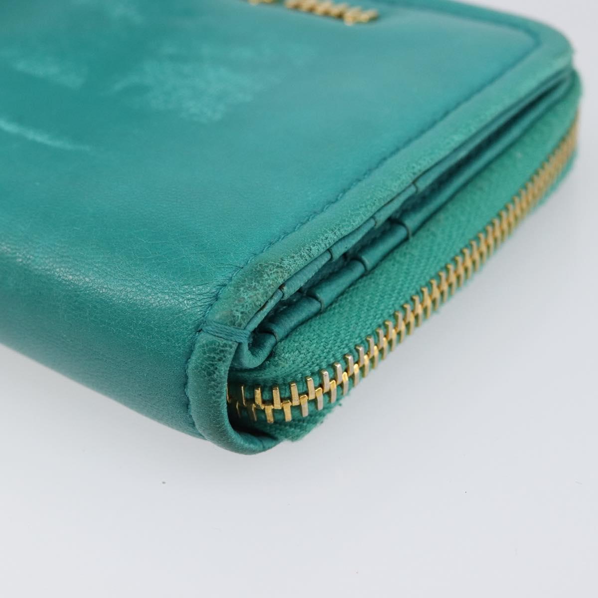 Miu Miu Wallet Leather Turquoise Blue Gold Auth 200003