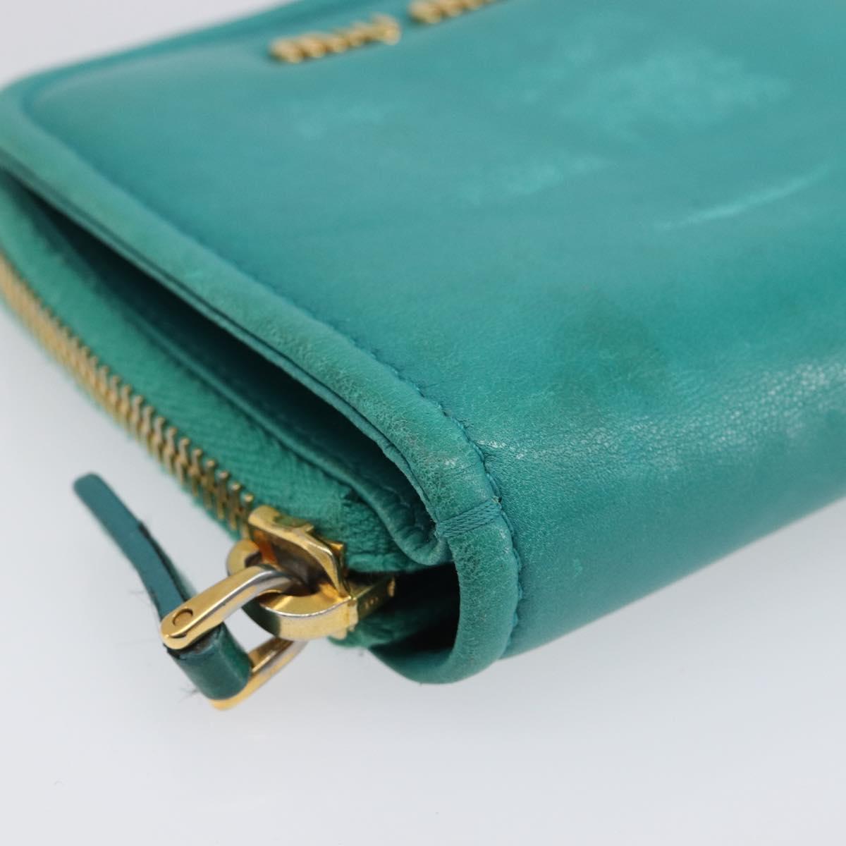 Miu Miu Wallet Leather Turquoise Blue Gold Auth 200003