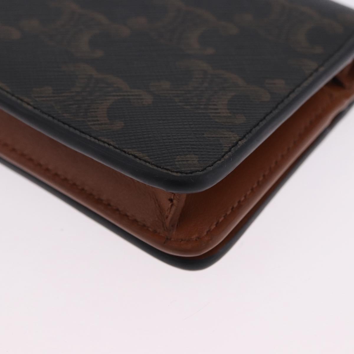 CELINE Triomphe Wallet PVC Gold Dark Brown Auth 200004M