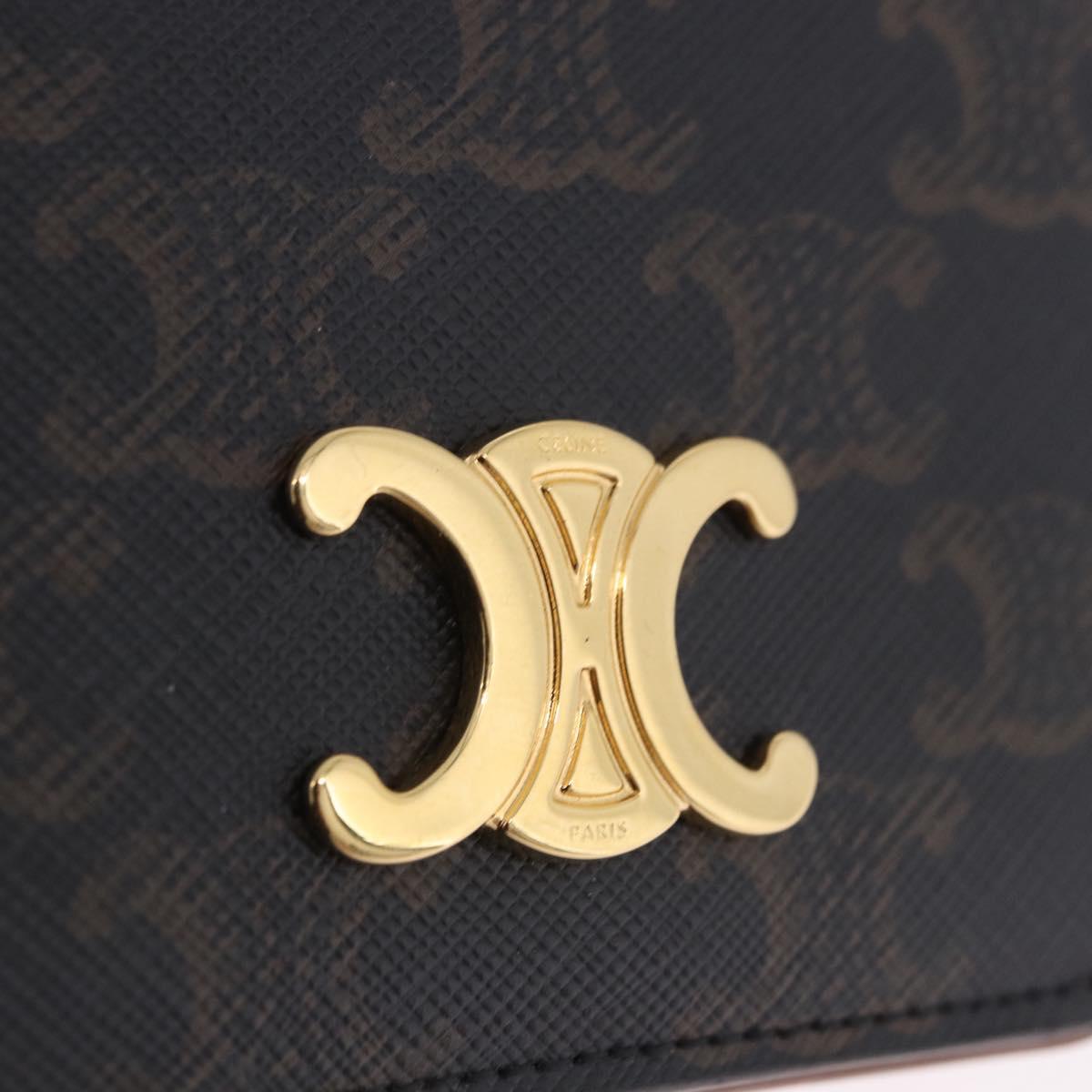 CELINE Triomphe Wallet PVC Gold Dark Brown Auth 200004M
