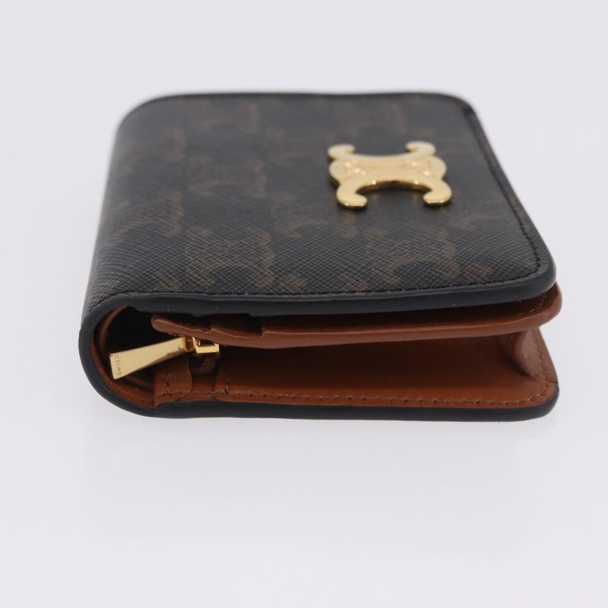 CELINE Triomphe Wallet PVC Gold Dark Brown Auth 200004M
