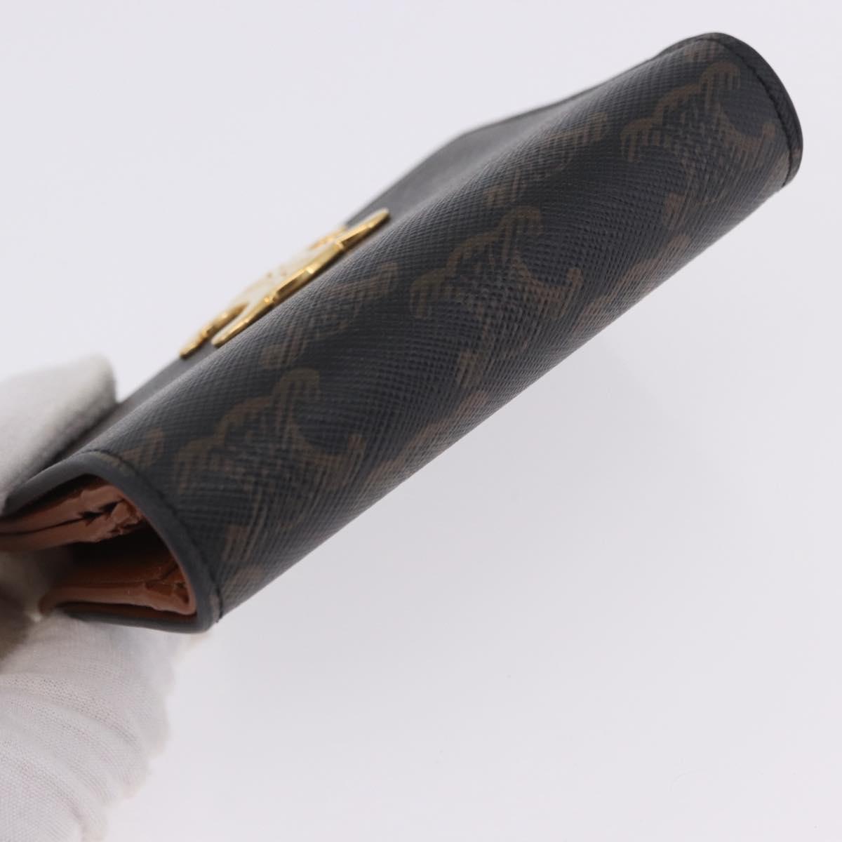 CELINE Triomphe Wallet PVC Gold Dark Brown Auth 200004M