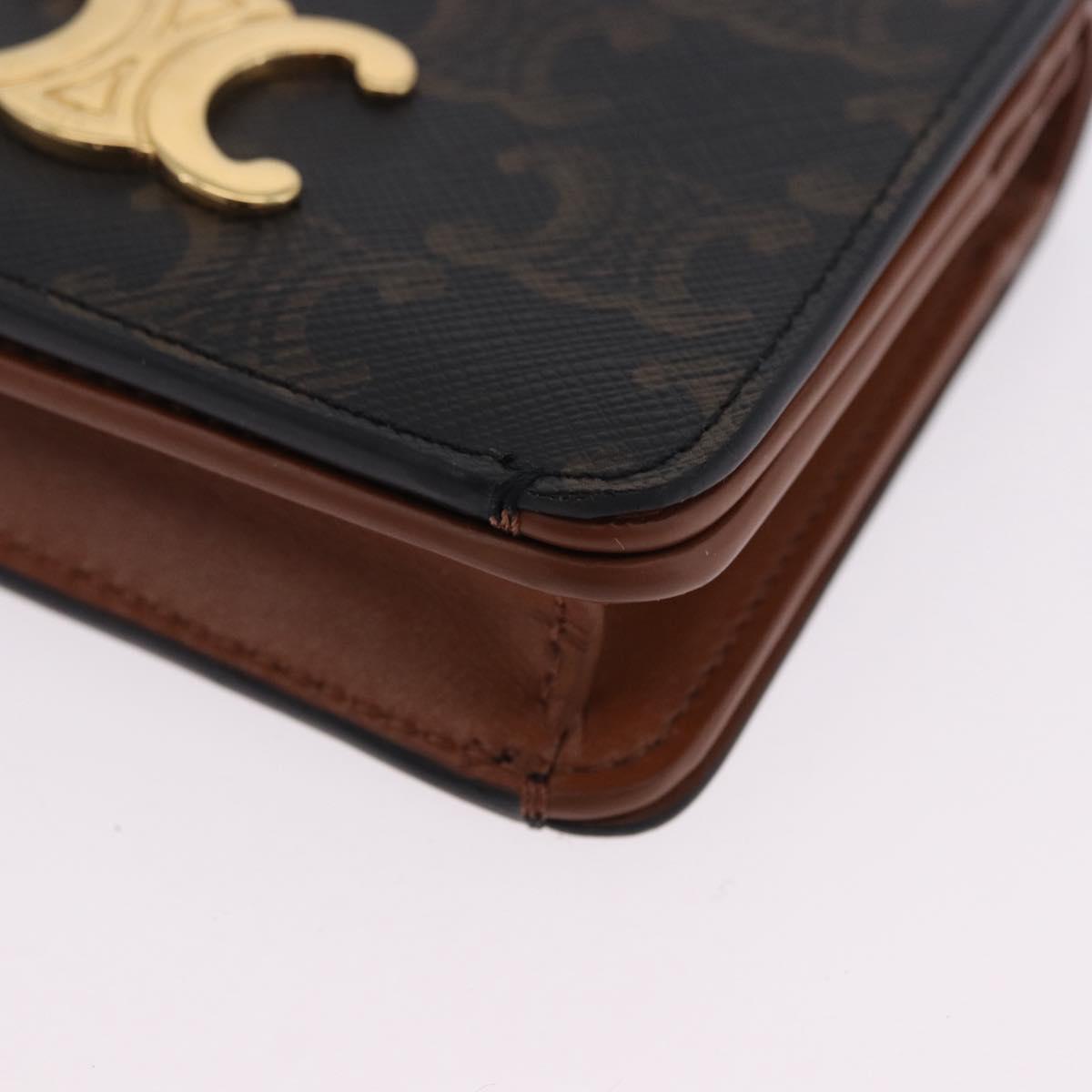 CELINE Triomphe Wallet PVC Gold Dark Brown Auth 200004M