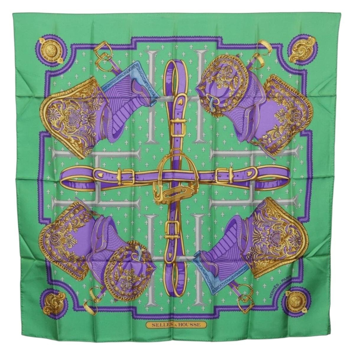 HERMES Carre 90 Scarf Silk Green Auth 200005M