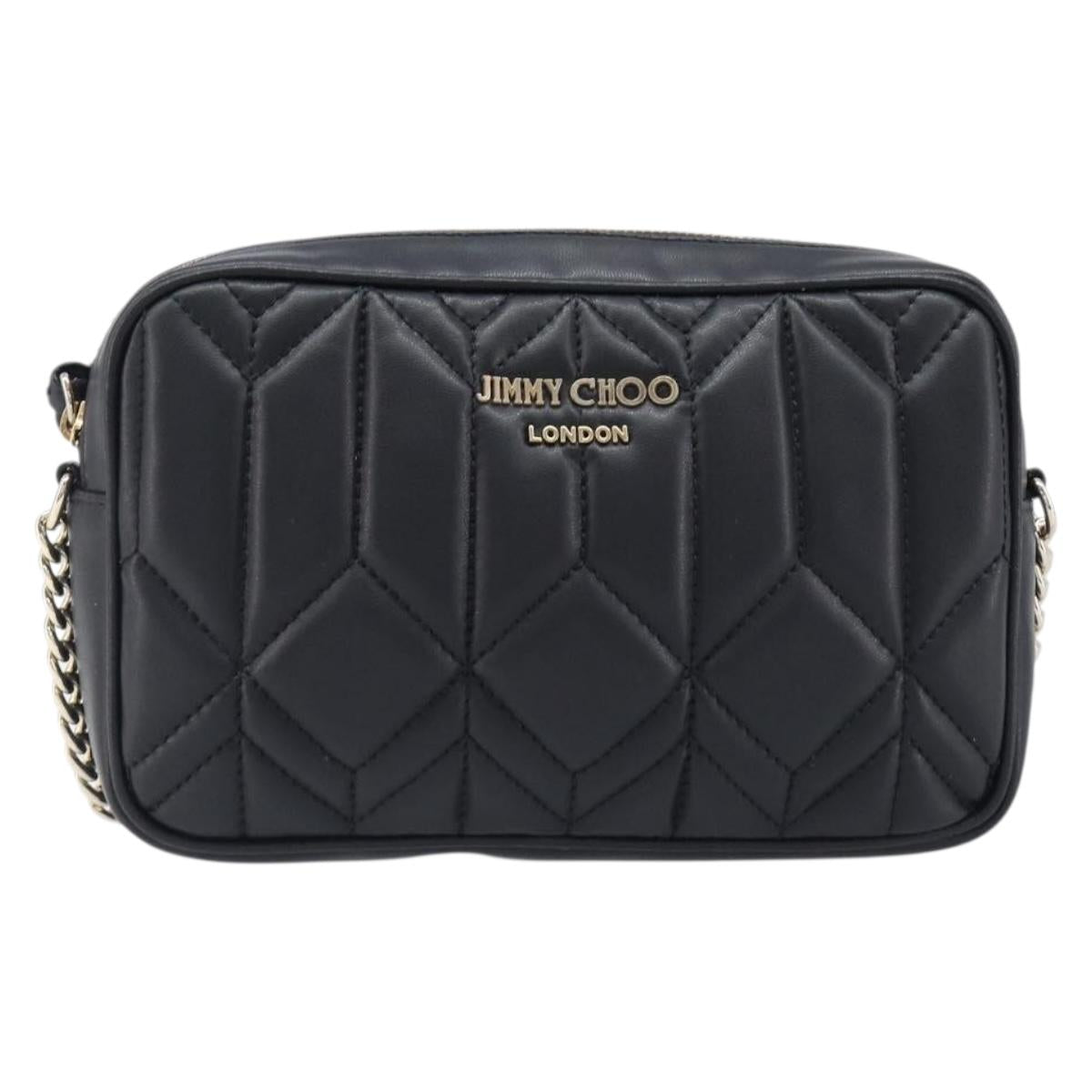 Jimmy Choo Chain Shoulder Bag Leather Black Gold Auth 200006A