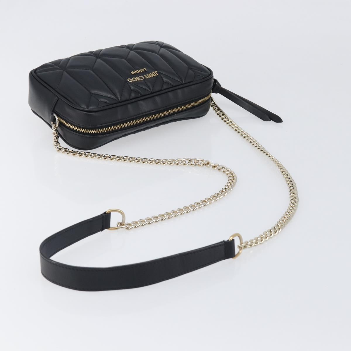 Jimmy Choo Chain Shoulder Bag Leather Black Gold Auth 200006A