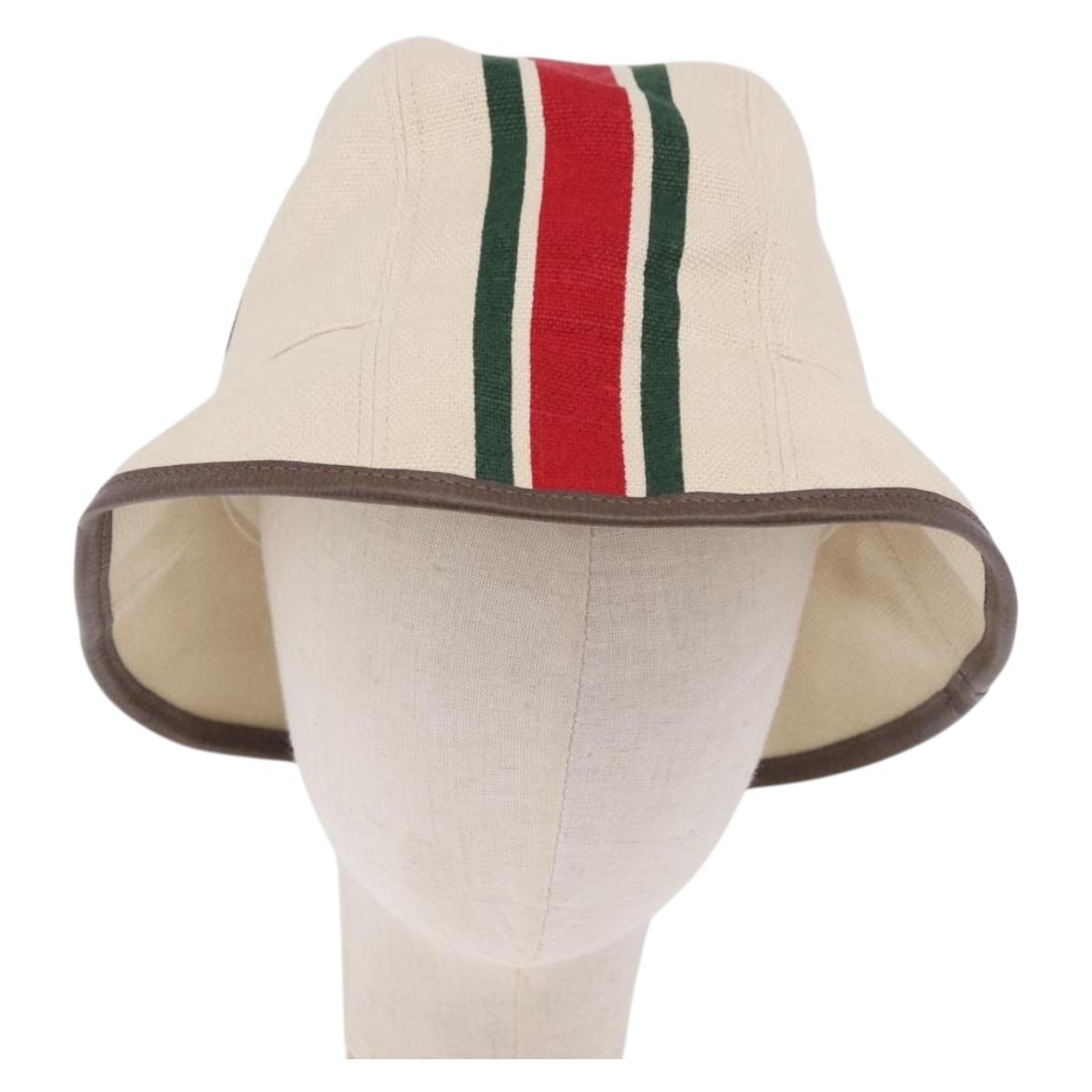 GUCCI Web Sherry Line Hat Canvas L Beige Auth 200007M